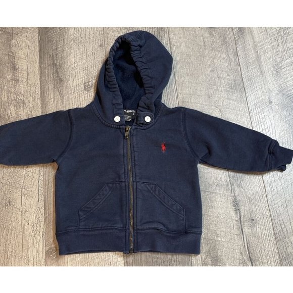 Polo Ralph Lauren Jacket Infant Baby 6-12 Months‎ Blue Hooded Zip Pockets Cotton - Picture 5 of 8